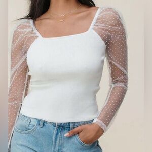 Elegant White Sheer Sleeve Top
